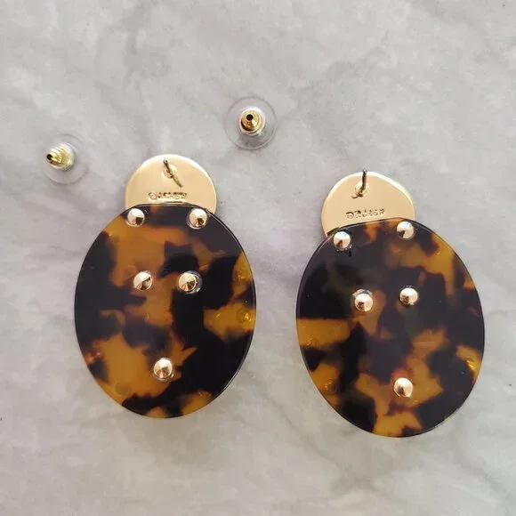 ✨ J.Crew Tortoise Shell Rhinesontes Crystsals Cluster Statement Earrings ✨ - Picture 8 of 13